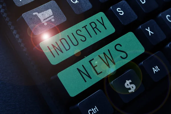 Tekst Bijschrift Presenteren Industry News Woord Voor Technisch Marktrapport Manufacturing — Stockfoto