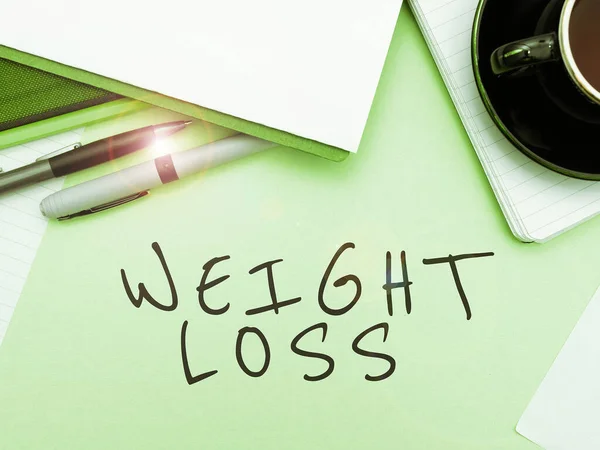Bildunterschrift Gewichtsverlust Wort Zur Verringerung Der Körperflüssigkeit Muskelmasse Reduzieren Fett — Stockfoto