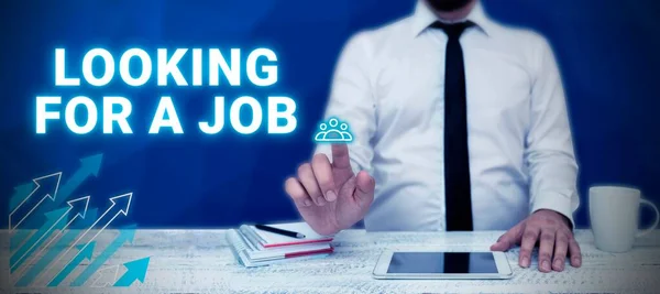Bildunterschrift Suche Nach Einem Job Wort Geschrieben Über Arbeitslose Die — Stockfoto