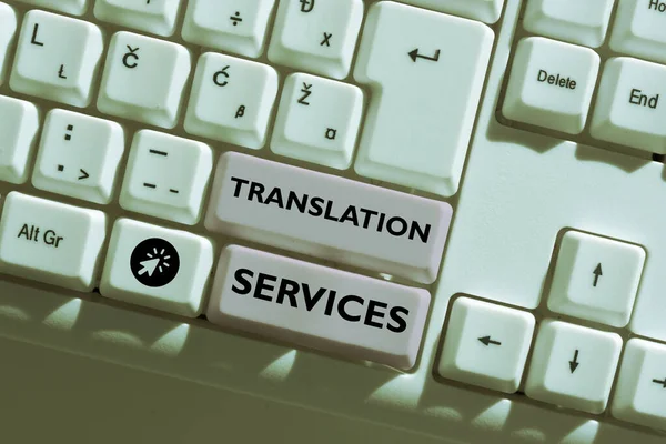 Writing displaying text Translation Services, Word Written on organization that provide people to translate speech