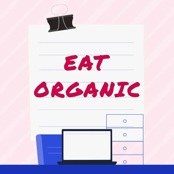 Texto Que Mostra Inspiração Comer Orgânico Conceito Significado Redução Comer — Fotografia de Stock