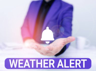 Kavramsal hava durumu uyarısı. Sözcük, atmosferin yeri ve zamanı hakkında acil uyarı üzerine yazıldı.