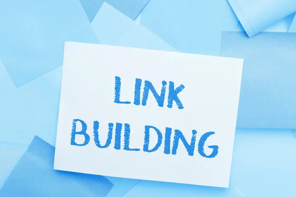 Signo Texto Mostrando Link Building Foto Conceptual Término Seo Intercambio — Foto de Stock