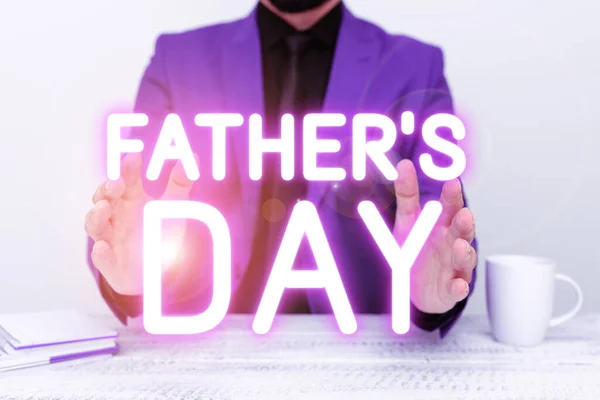 Inspiration Showing Sign Fathers Day Word Day Year Fathers Particularly — Stock Photo, Image