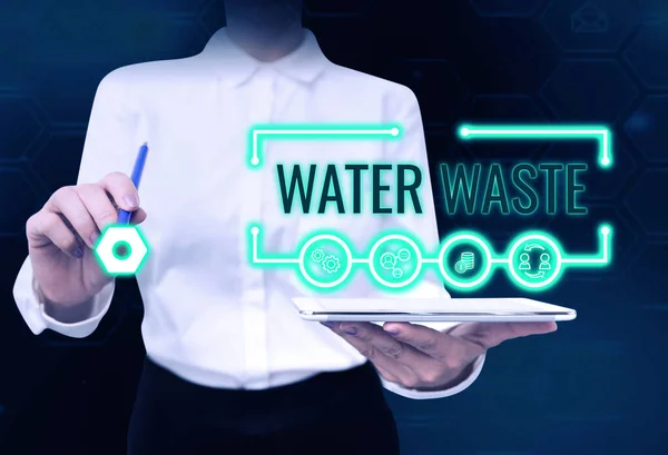 Hand Writing Sign Water Waste Business Concept Liquid Που Έχει — Φωτογραφία Αρχείου