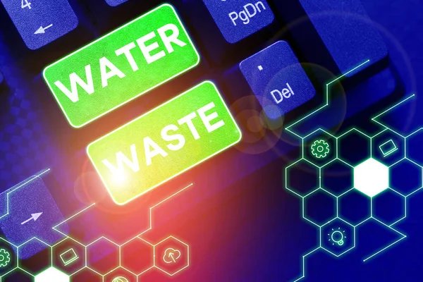 工業プロセスの一部として使用されている水の廃棄物 インターネットの概念液体を示すテキスト記号 — ストック写真