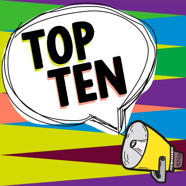 Conceptual caption Top Ten, Business overview the ten most popular songs or recordings in the popular music charts