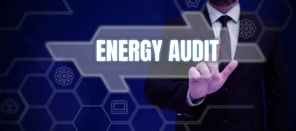 Text Sign Showing Energy Audit Internet Concept Assessment Energy Needs — Stock Photo, Image