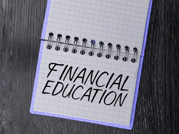 Znak Tekstowy Pokazujący Edukacja Finansowa Pomysł Biznes Zrozumienie Obszarów Walutowych — Zdjęcie stockowe
