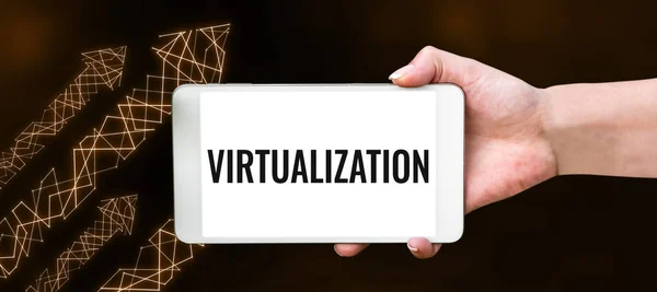 stock image Text sign showing Virtualization, Business overview application of virtual environment to computer games