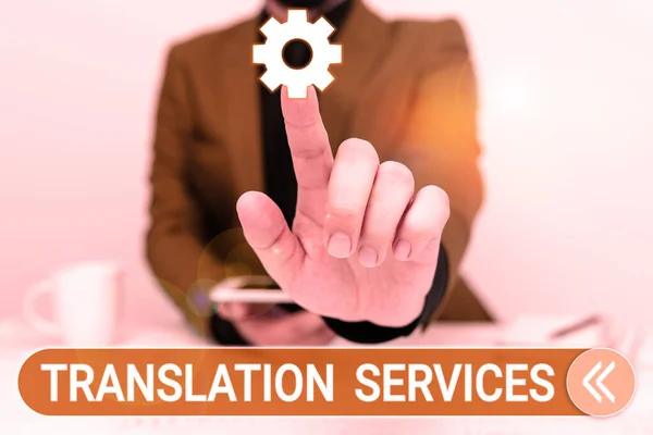 Segno Scrittura Mano Servizi Traduzione Organizzazione Concetto Business Che Forniscono — Foto Stock