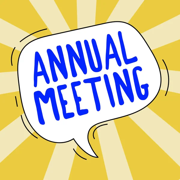 Text Caption Presenting Annual Meeting Word Yearly Gathering Organization Interested — Stockfoto