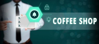 Kahve dükkanı, kavramsal fotoğraf, kahve ve hafif içecekler servis eden küçük, gayri resmi restoran.