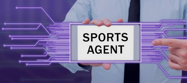Text caption presenting Sports Agent, Internet Concept person manages recruitment to hire best sport players for a team