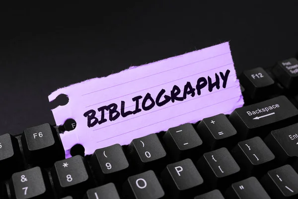 Text Sign Showing Bibliography Internet Concept List Writings Relating Particular — Foto de Stock