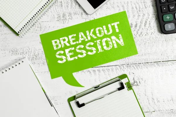 Text Showing Inspiration Breakout Session Business Approach Workshop Discussion Presentation — Foto de Stock