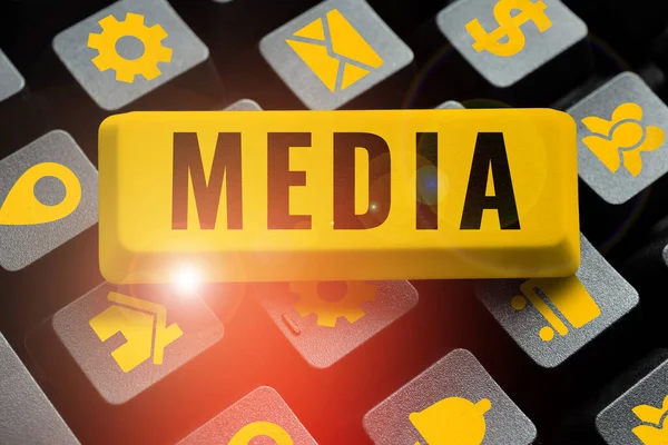 Sign Displaying Media Word Written Main Means Mass Communication Regarded — Stock Photo, Image