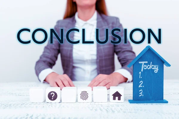 Hand Writing Sign Conclusion Business Concept Results Analysis Final Decision — Fotografia de Stock