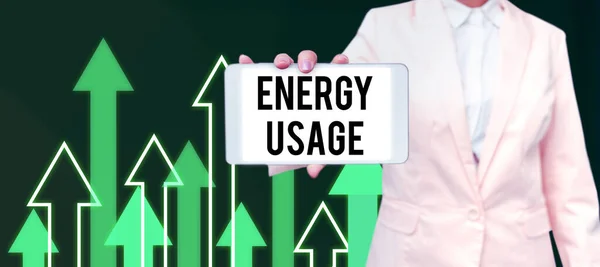 Текстовий Знак Показує Використання Енергії Бізнес Підхід Кількість Енергії Споживається — стокове фото