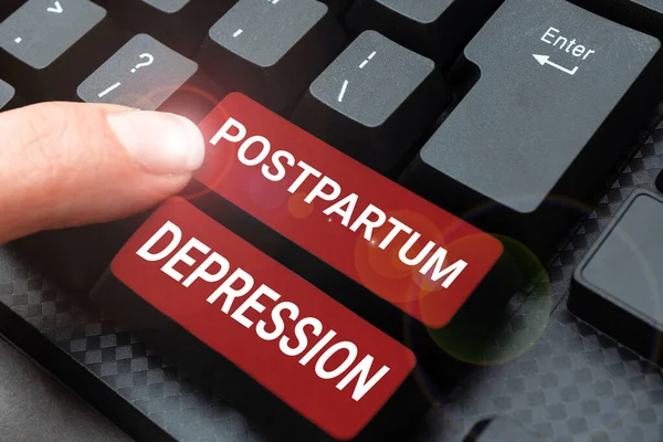 Hand writing sign Postpartum Depression, Business showcase a mood disorder involving intense depression after giving birth