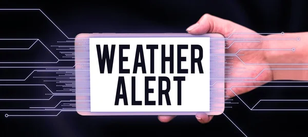 Assinar Exibindo Alerta Meteorológico Business Mostrar Alerta Urgente Sobre Estado — Fotografia de Stock
