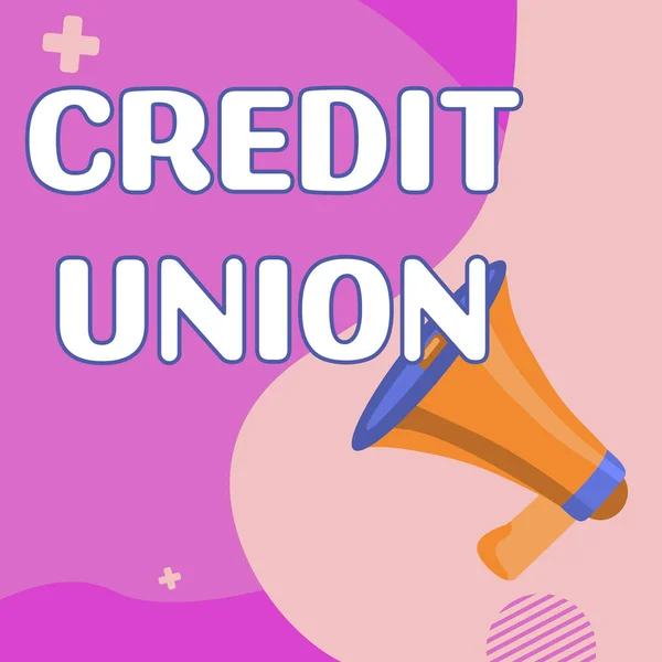 Text Sign Showing Credit Union Word Written Cooperative Association Makes — Fotografia de Stock