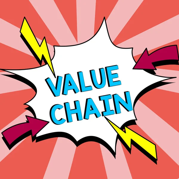 Text Sign Showing Value Chain Concept Meaning Business Manufacturing Process — Stock Photo, Image