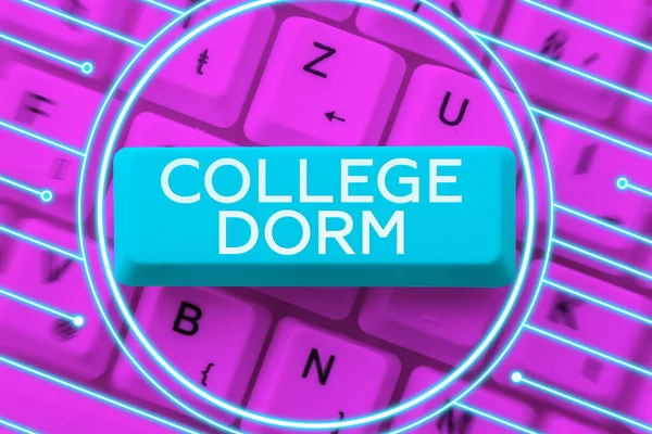 Conceptual display College Dorm, Word for residence hall providing rooms for college individuals or for groups of students