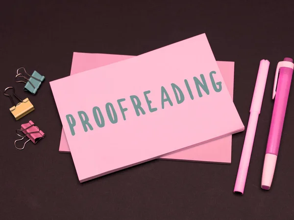 Sign Displaying Proofreading Word Written Act Reading Marking Spelling Grammar — Stock Photo, Image