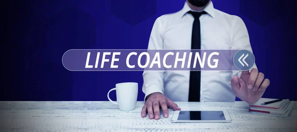 Handschrift Teken Life Coaching Business Idee Levens Verbeteren Door Uitdagingen — Stockfoto