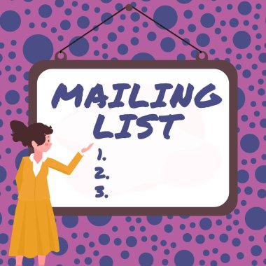 E- posta Listesini sunan metin başlığı, periyodik posta dağıtımına üye olanların iş konsept listesi