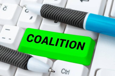 Text caption presenting Coalition, Conceptual photo a temporary alliance of distinct parties, persons, or states for joint action