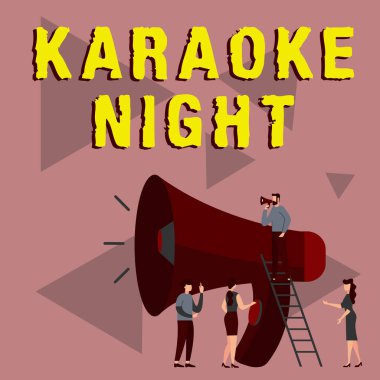 Kavramsal ekran Karaoke Gecesi, Business overview Entertainment Bir makine tarafından çalınan enstrümantal müzik eşliğinde şarkı söylüyor