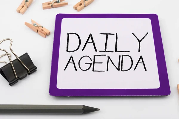 Text showing inspiration Daily Agenda, Word Written on To do list of items be discussed daily or at formal important meeting