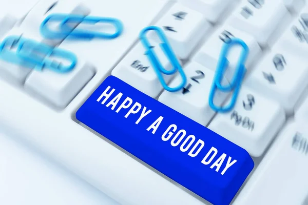 Inspiração Mostrando Sinal Feliz Bom Dia Palavra Para Melhores Desejos — Fotografia de Stock