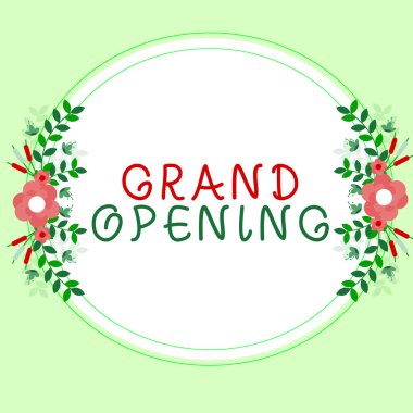 Text caption presenting Grand Opening, Business showcase Ribbon Cutting New Business First Official Day Launching
