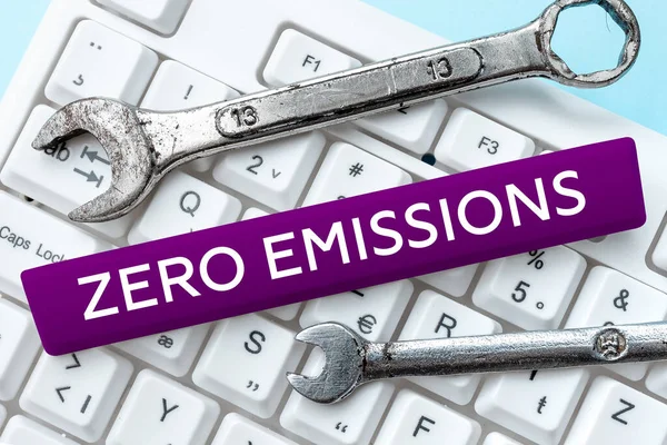 Inspiration Zeigt Zeichen Zero Emissions Internet Konzept Emittiert Keine Abfallprodukte — Stockfoto