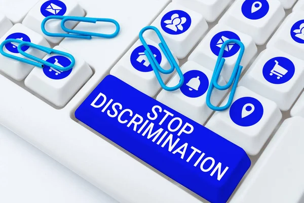 Sinal Escrita Mão Stop Discrimination Conceito Internet Prevenir Escavação Ilegal — Fotografia de Stock