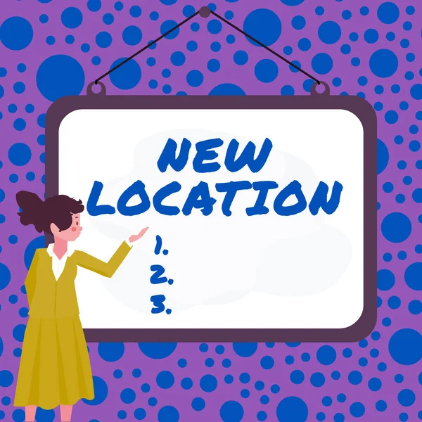 Sign Displaying New Location Internet Concept Get Located New Place — 图库照片