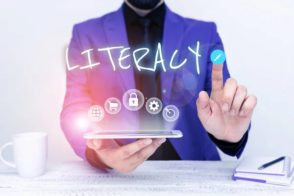 Text Caption Presenting Literacy Business Showcase Ability Read Write Competence — Stock Photo, Image
