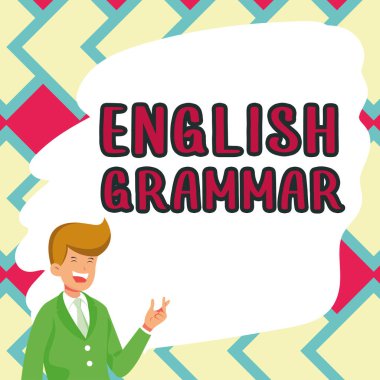 Text caption presenting English Grammar, Business idea courses cover all levels of speaking and writing in english