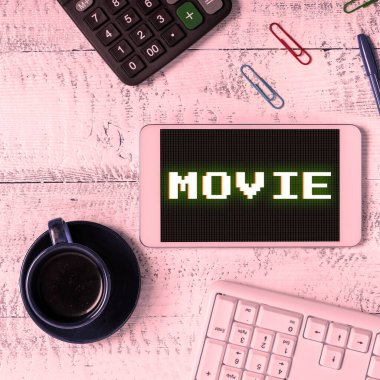 El yazısı işareti Movie, Business approach Cinema veya televizyon filmi Motion Video ekranda gösterildi