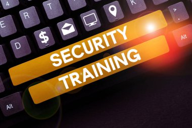 Text caption presenting Security Training, Conceptual photo providing security awareness training for end users
