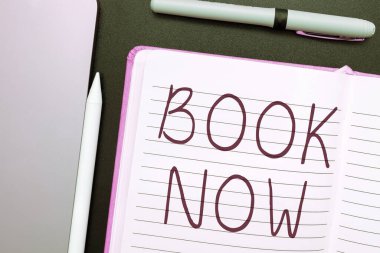 Şimdi Kitap 'ı sunan metin başlığı, kavramsal anlamı otel konaklama veya uçak bileti için rezervasyon yaptır