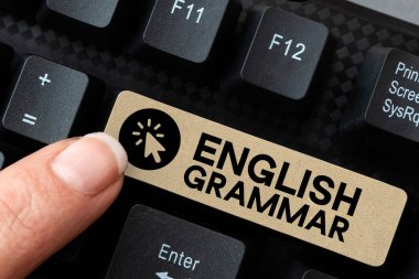 Text showing inspiration English Grammar, Business idea courses cover all levels of speaking and writing in english