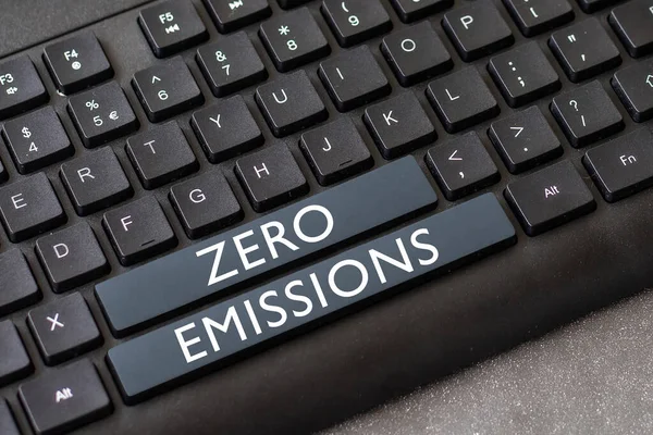 Text Sign Showing Zero Emissions Business Idea Emits Waste Products — Stok fotoğraf