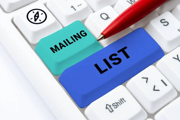 Znak Tekstowy Pokazujący Listę Mailingową Business Idea Lista Osób Które — Zdjęcie stockowe