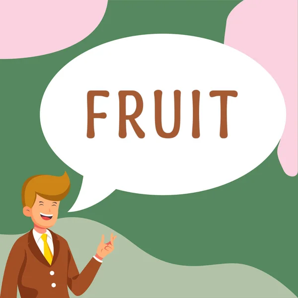 Sinal Texto Mostrando Fruta Visão Geral Negócio Produto Doce Carnudo — Fotografia de Stock