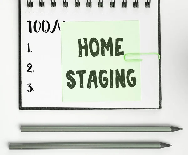 Text sign showing Home Staging, Internet Concept preparation of a private residence for sale in the real estate marketplace