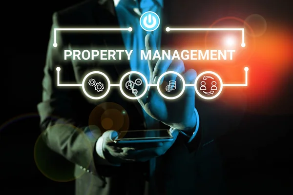 Text sign showing Property Management, Word for Overseeing of Real Estate Preserved value of Facility